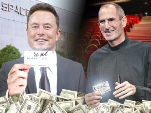 elon musk and steve jobs business card and movie ticket auction