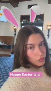 Hailey Bieber appeared somber in her solo Easter selfie post
