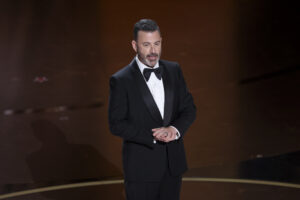 Jimmy Kimmel (pictured) took a shot at Hailey Bieber while he hosted the 2024 Oscars