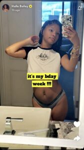 Halle Bailey showed off her post-baby figure in a cropped top and underwear in a new photo