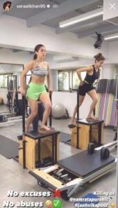 Janhvi Kapoor in Two-Piece Workout Gear Exercises With Sara Ali Khan