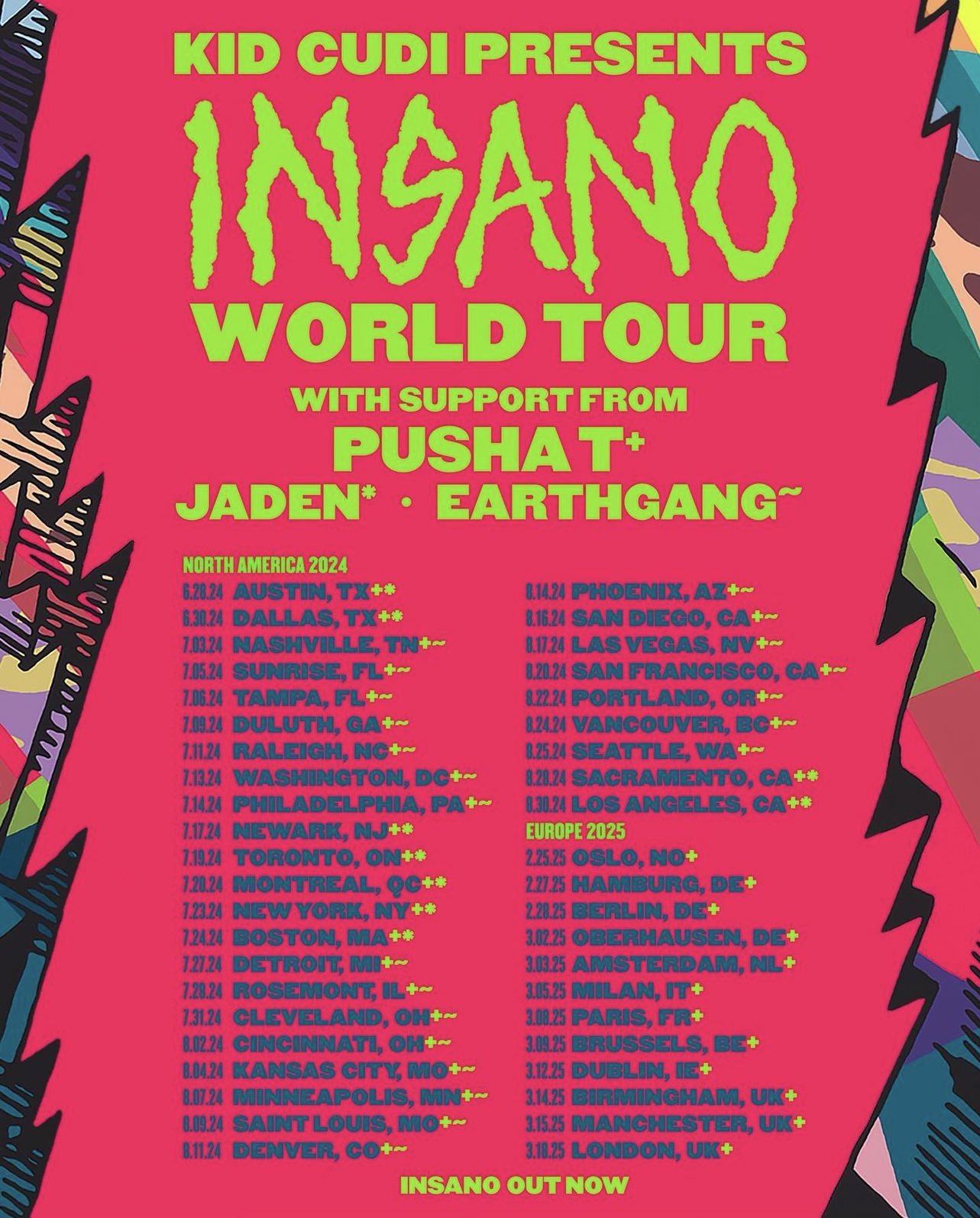 Kid Cudi 2024 Tour Dates "Insano World Tour' Cirrkus News