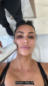 Kim Kardashian showed off her unedited skin in her latest social media post on Saturday