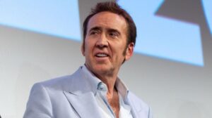 nicolas cage in a light blue suit at sxsw