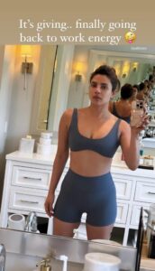 Priyanka Chopra Jonas shows off her toned tummy in a taught workout gear.