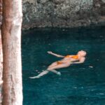 Salma Hayek shared new Instagram photos of her floating in a cenote during her recent trip to Mexico