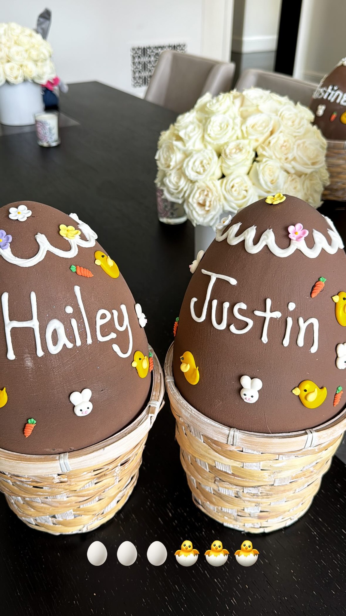 On Sunday, Hailey posted a photo on her Instagram Stories of a pair of Easter eggs with her and her pop star husband's names written on them