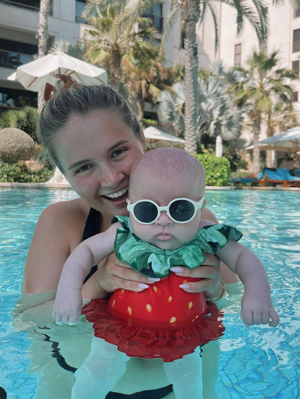 The mini tot has also been seen wearing a £49 swimsuit