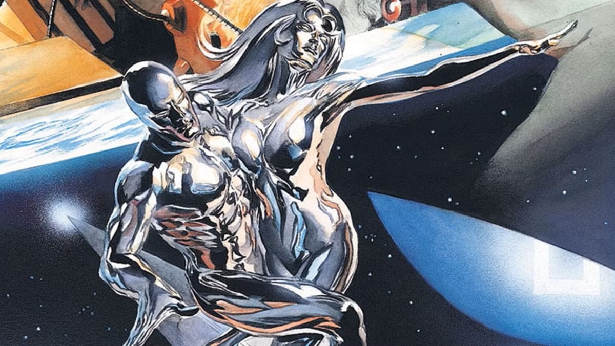 Shalla-Bal and Norrin Radd, the Silver Surfers of Earth X. Art by Alex Ross.