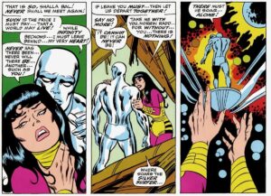 Shalla-Bal says farewell to her great love Norrin Radd in 1968's Silver Surfer #1.