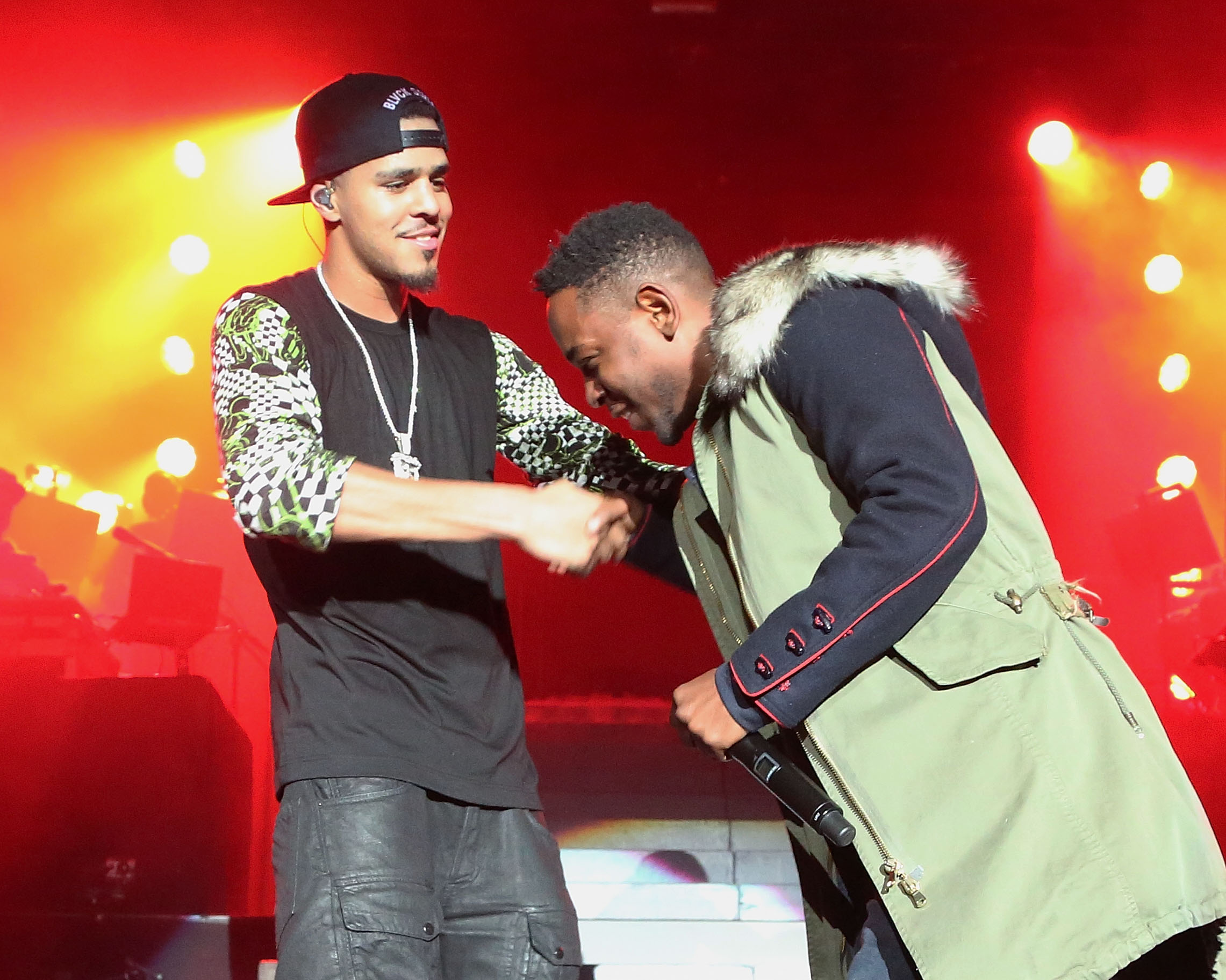 Rappers J. Cole and Kendrick Lamar perform at Madison Square Garden on January 28, 2014