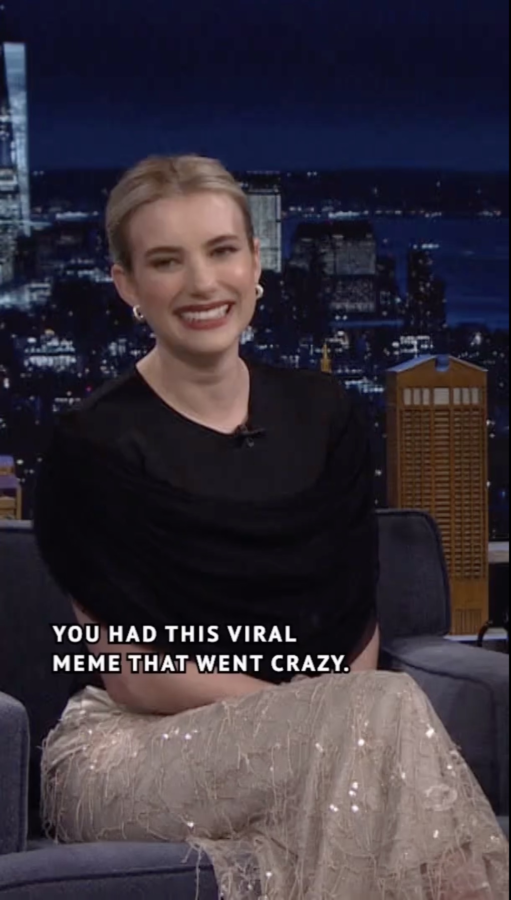Emma Roberts opened up about the behind-the-scenes reality of her and Kim's shared kiss on AHS while speaking with Jimmy Fallon on The Tonight Show