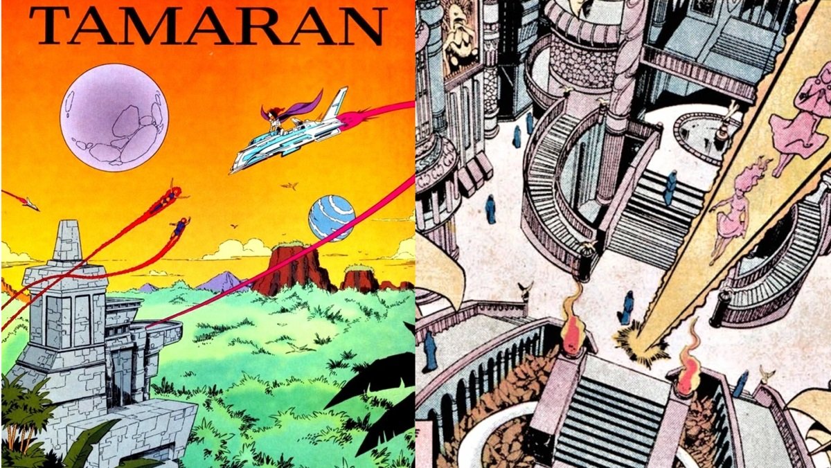 The alien world of Tamaran, and the magical dimension of Azarath, key locations in the Teen Titans universe.