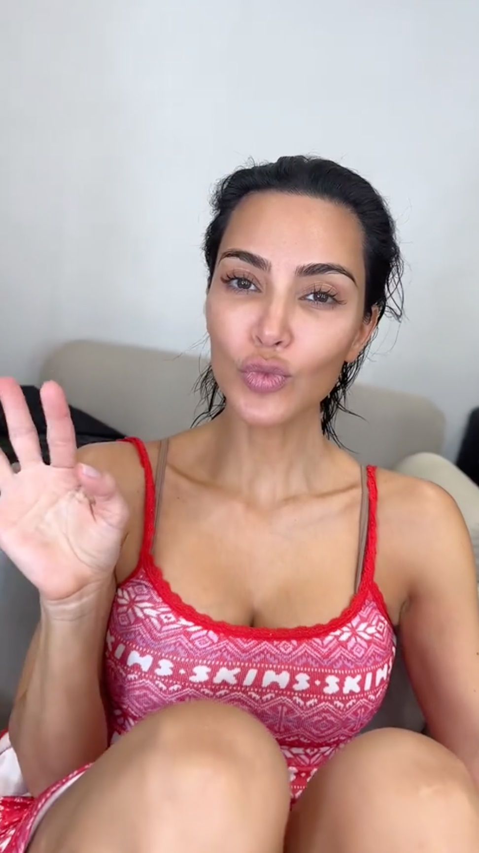 Last month, Kim shared a photo of herself make-up free on social media