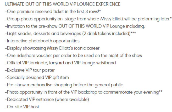 Missy Elliot VIP package
