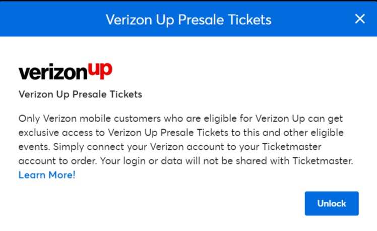Verizon members can access presale with code