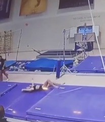 The 21-year-old tumbled on the mat as a coach was seen trying to help the senior