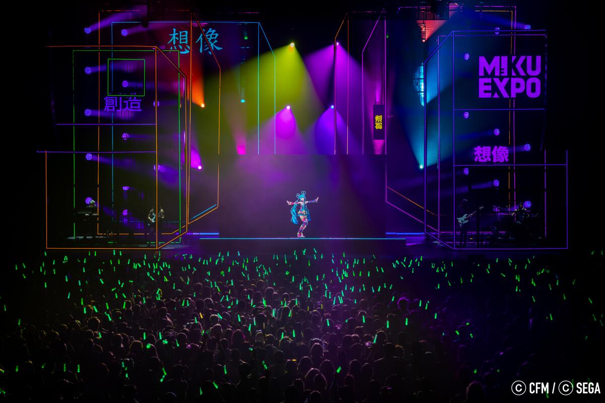 Hatsune Miku performs at the Doug Mitchell Thunderbird Sports Centre in Vancouver to a crowd of fans on April 4.