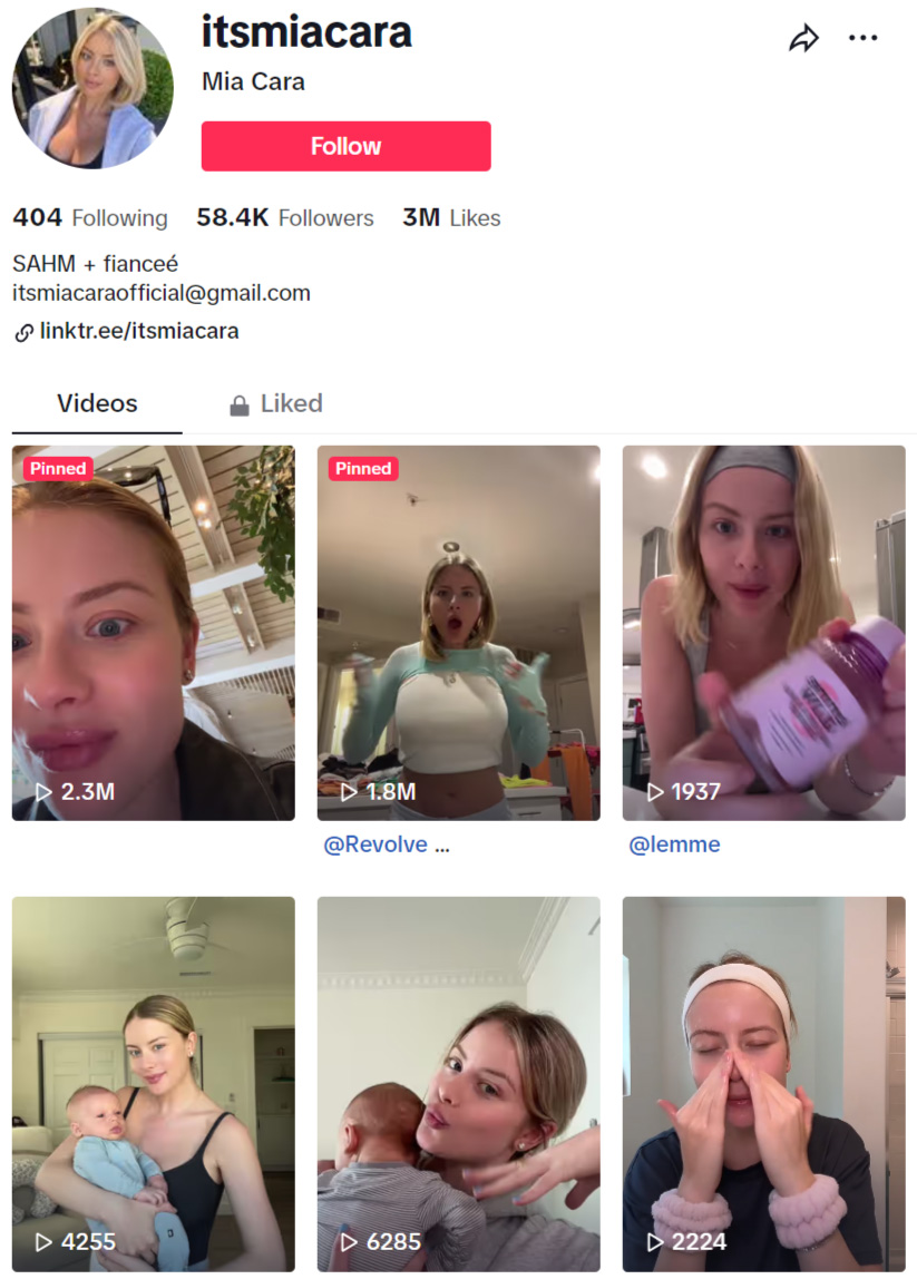 Mia routinely posts videos about pregnancy and child-rearing