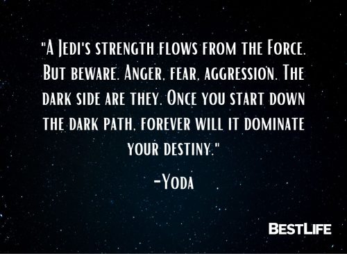 "A Jedi's strength flows from the Force. But beware. Anger, fear, aggression. The dark side are they. Once you start down the dark path, forever will it dominate your destiny." — Yoda