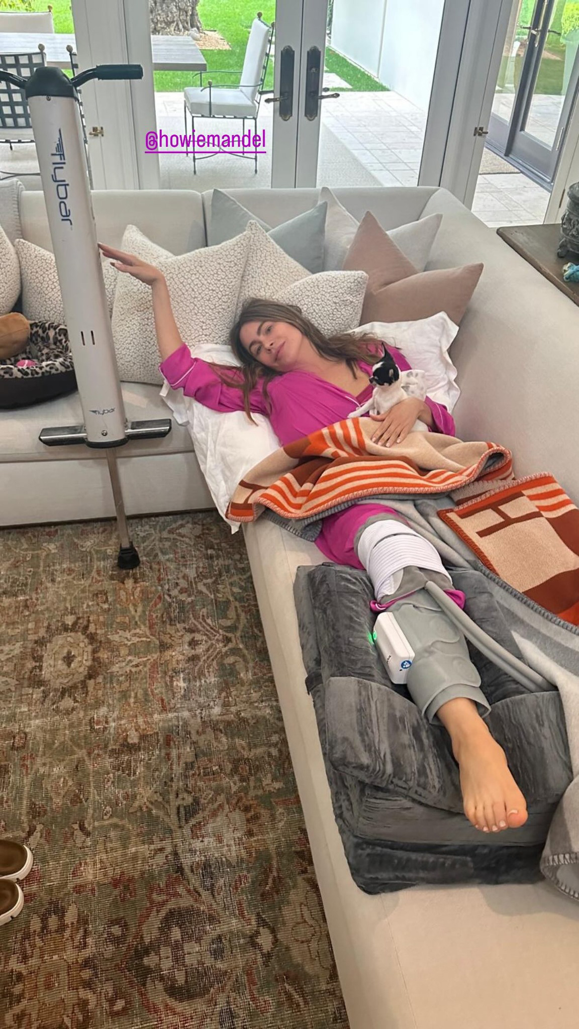 On her Instagram Stories, the America's Got Talent star remained on her couch with a large cast on her leg