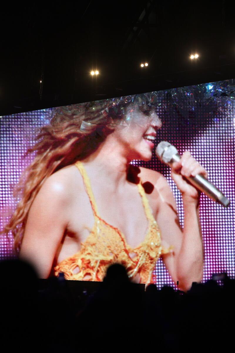 Shakira takes the stage during Bizarrap's set at Coachella on Friday.