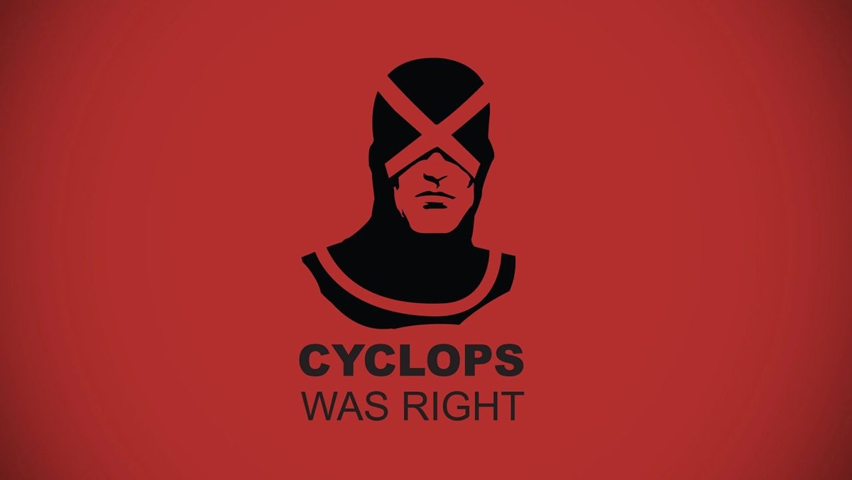 The Cyclops Was Right banner for mutant rights from 2020s' Marvel Comics..