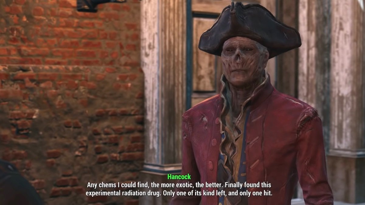 The ghoul John Hancock dressed like an American revolutionary in Fallout 4