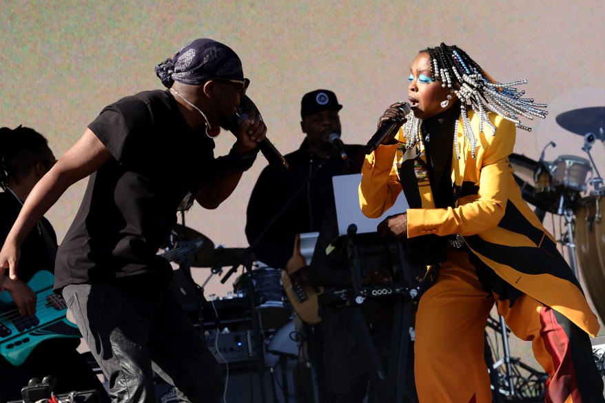 Wyclef Jean and Lauryn Hill perform at Coachella Stage during the 2024 Coachella Valley Music and Arts Festival at Empire Polo Club on April 14, 2024.