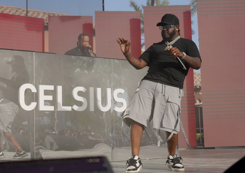 T-Pain performs onstage during CELSIUS Cosmic Desert Event at Coachella on April 12, 2024.