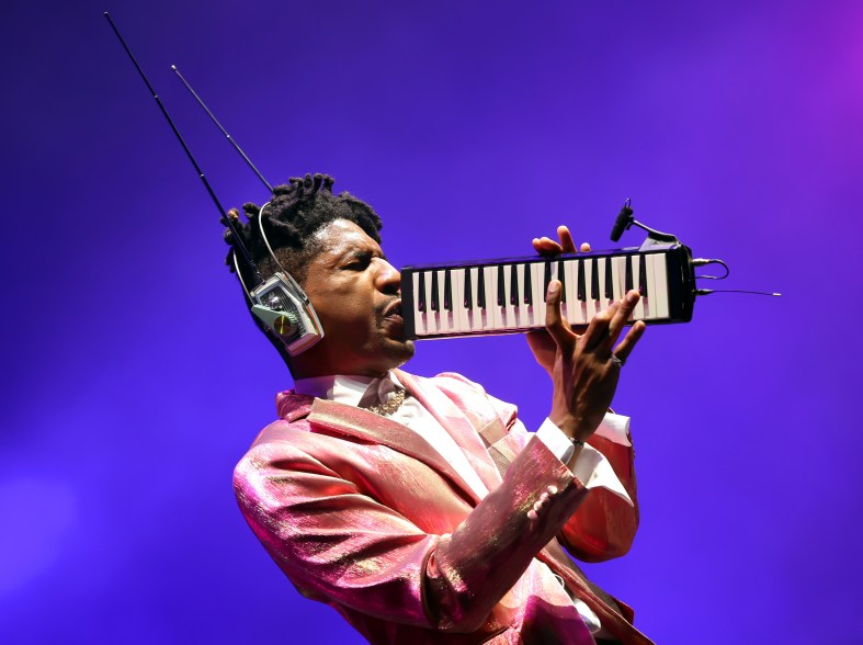 Jon Batiste performs at the Outdoor Theatre during the 2024 Coachella Valley Music and Arts Festival at Empire Polo Club on April 13, 2024.