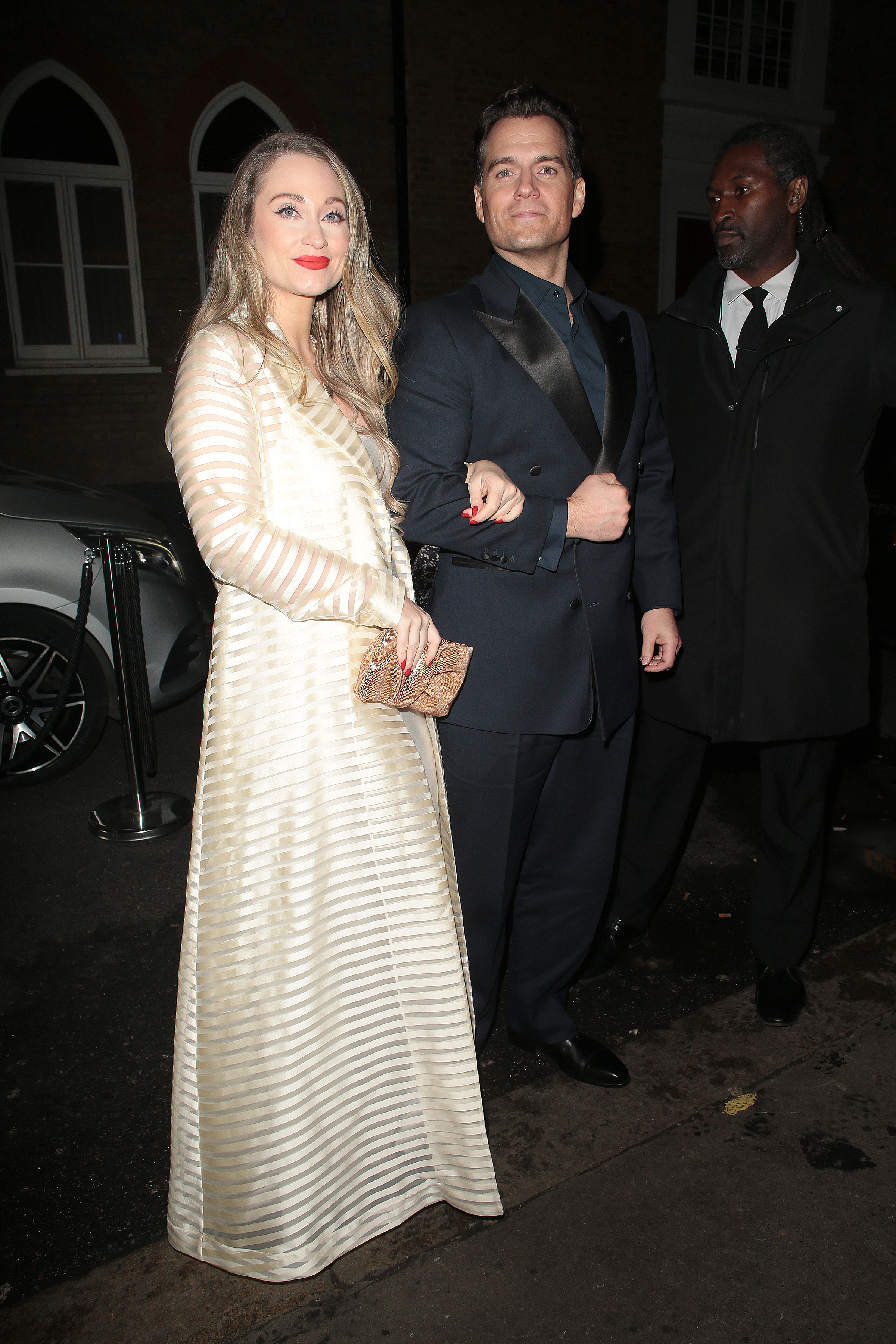 Natalie Viscuso and Henry Cavill are seen attending the after party for the UK film premiere of Argylle at Louie on January 24, 2024, in London, England