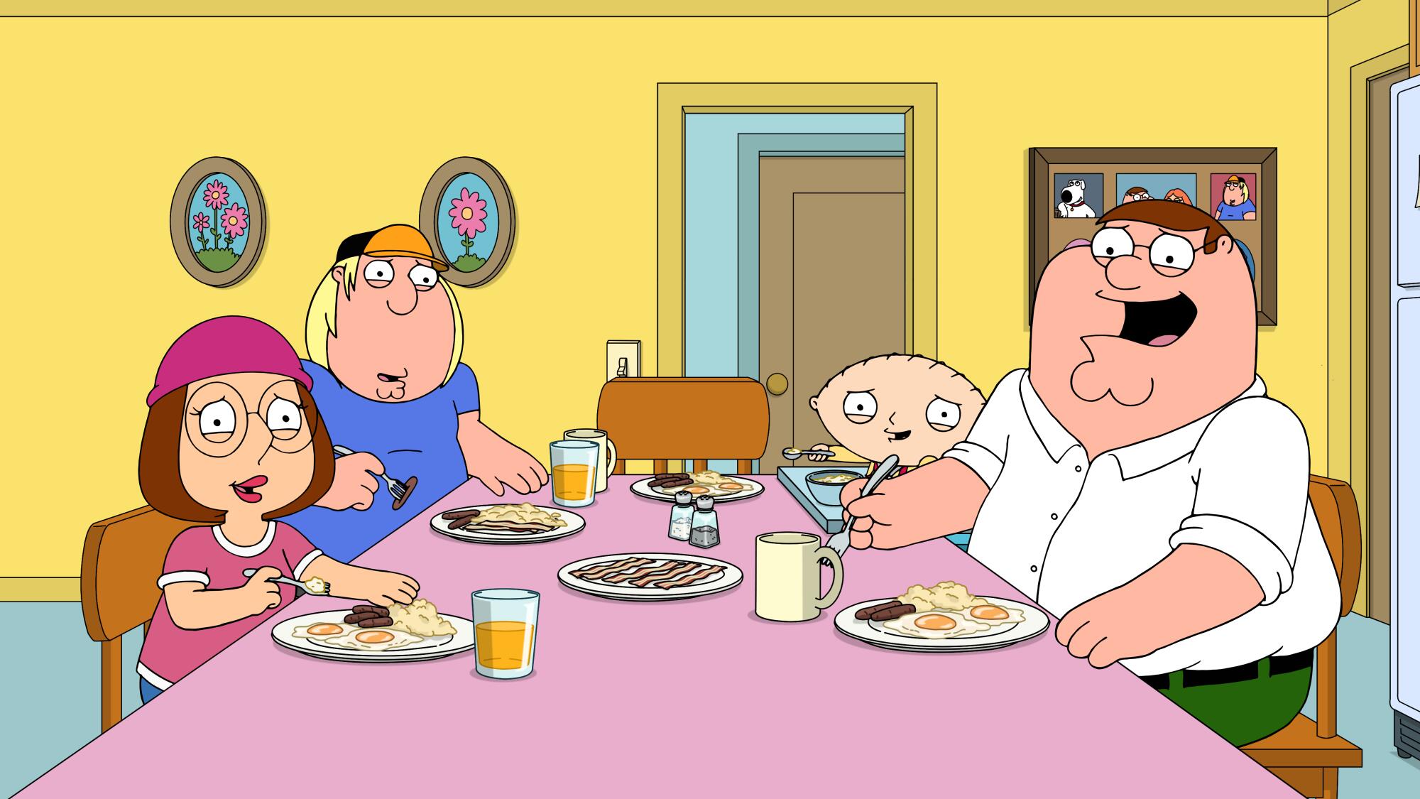 An animated family at the dinner table