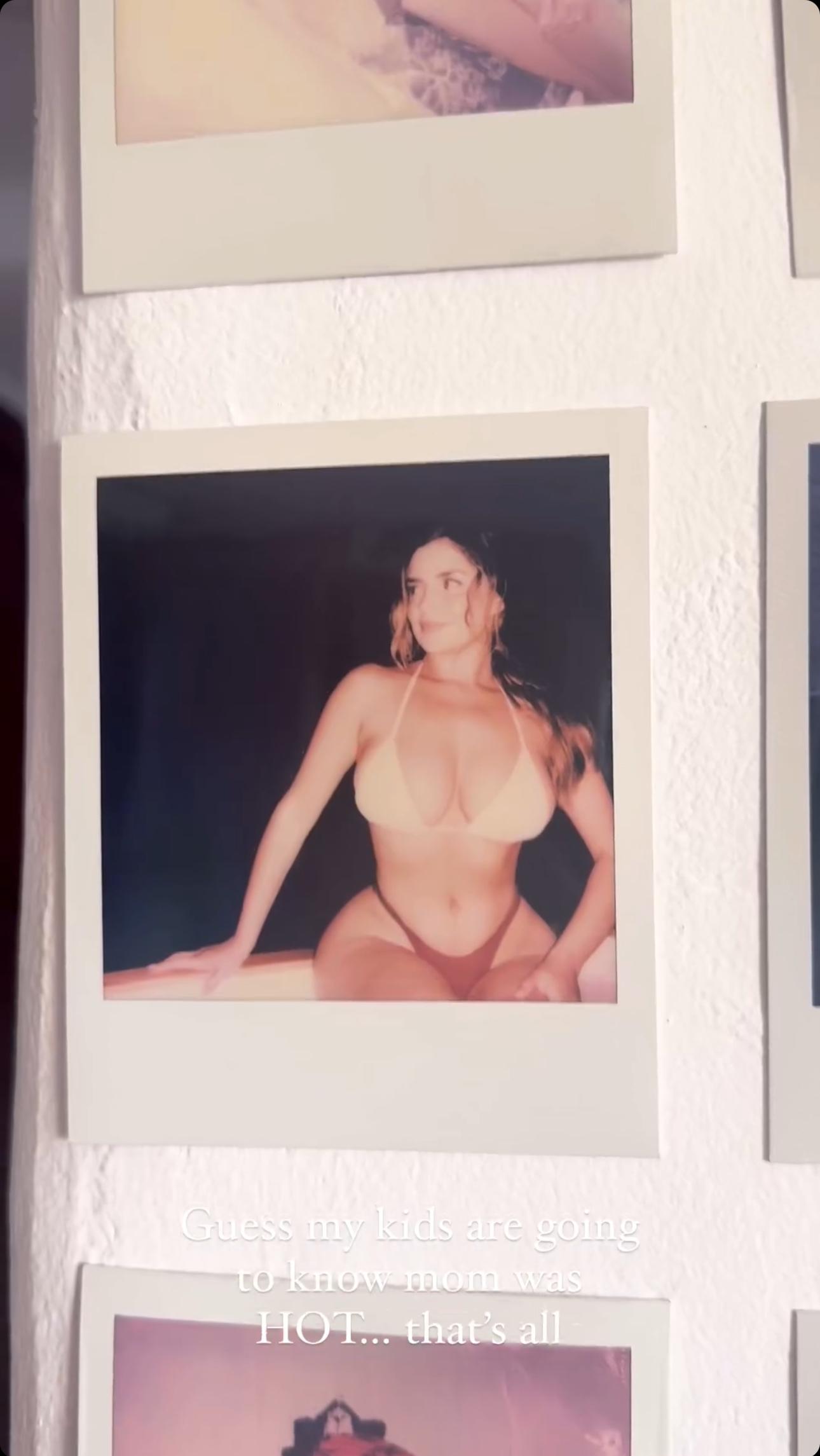A polaroid photo of Demi Rose in a bikini.