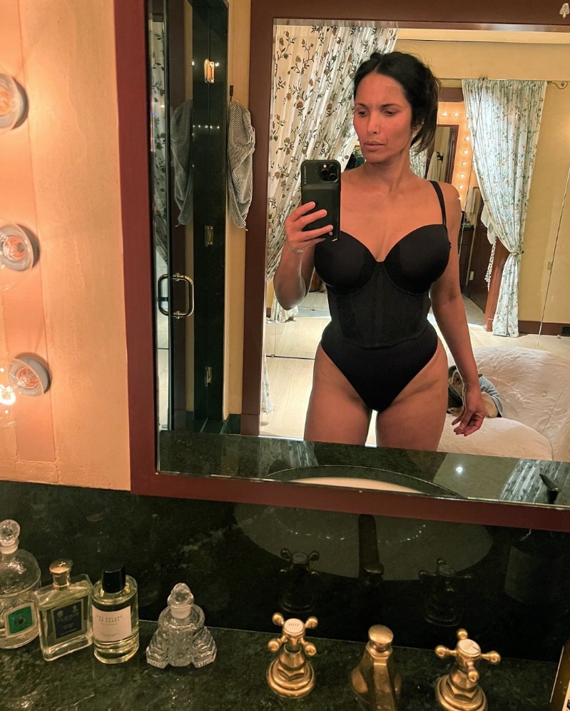 Padma flaunted her curves in a black bathing suit
