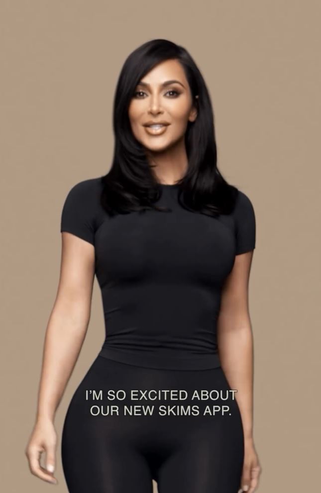 The announcement video began with Kim walking into the frame and stating, "I'm so excited about our new Skims app