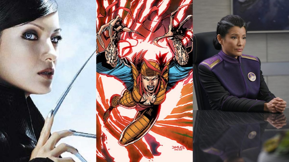 Kelly Hu as Lady Deathstrike in X2 (L) Lady Deathstrike in Marvel Comics (Center) and Kelly Hu in The Orville (R).