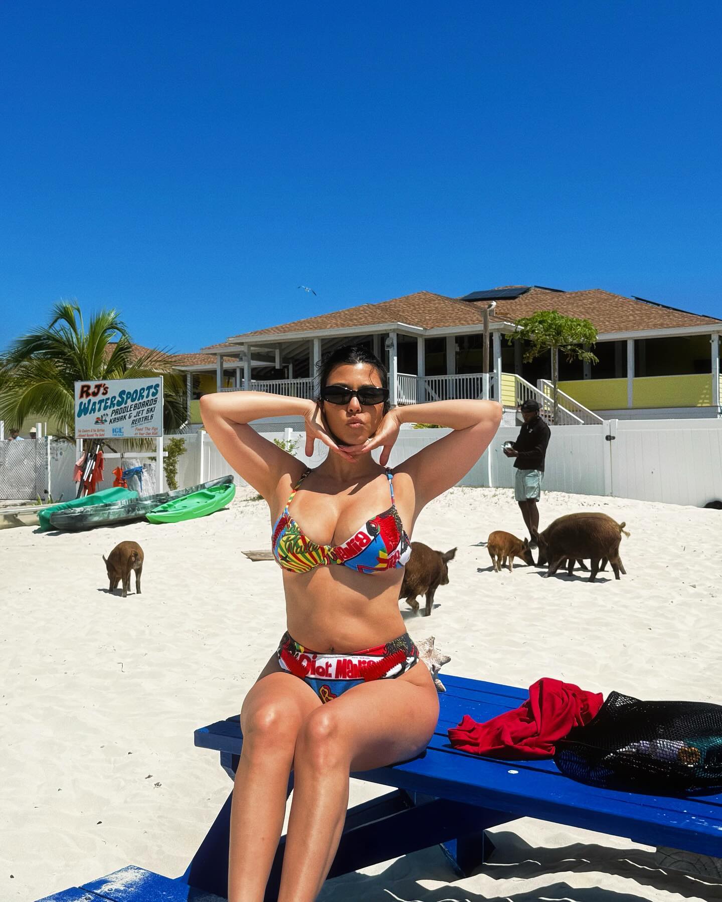 The Lemme founder showed off her post-baby body in a colorful bikini