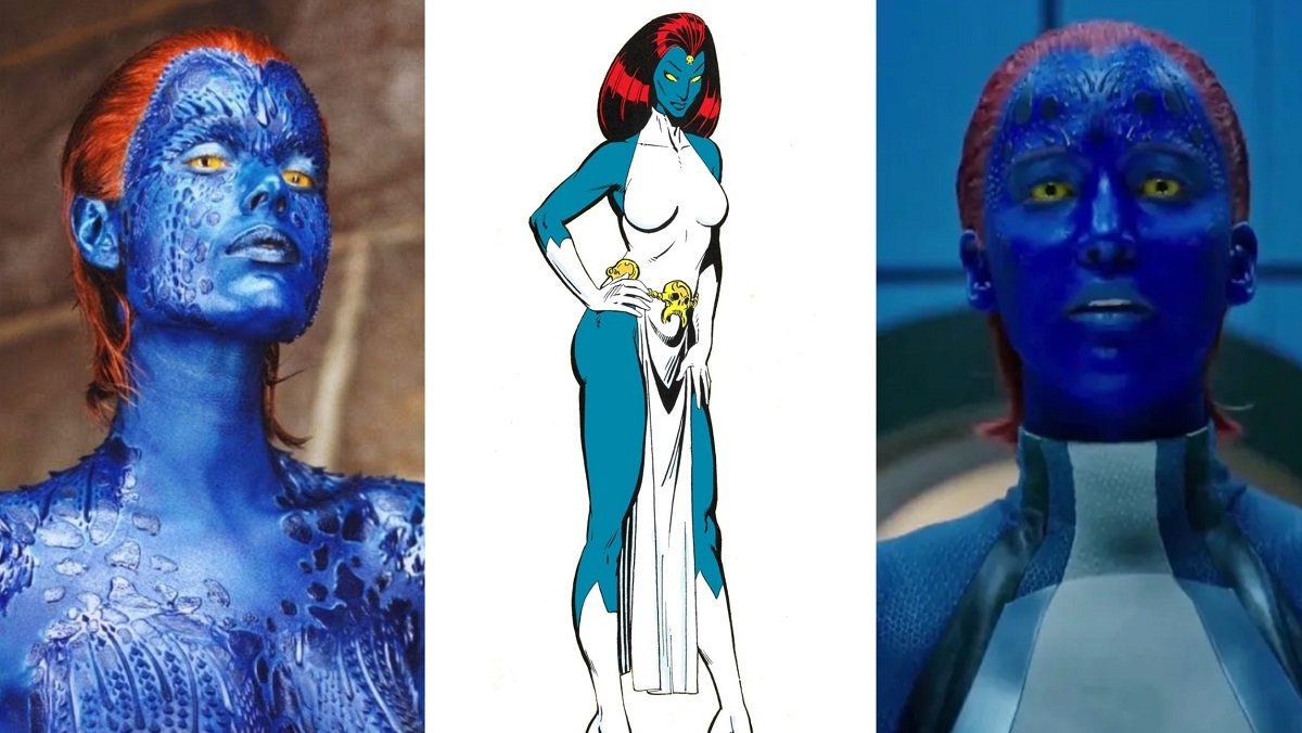 Mystique, as played by Rebecca Romijn and Jennifer Laawrence, and the comic book Mystique 