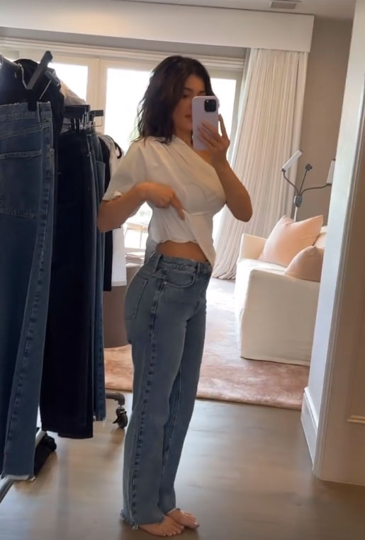 Kylie shared some clips on her Instagram Stories timeline of herself modeling clothes from her new brand, Khy