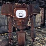 Yes Man, the smiling AI program inside a one-wheeled Securitron robot from Fallout: New Vegas