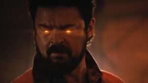 Karl Urban's Billy Butcher with laser eyes from The Boys season 3