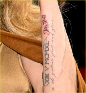 Angelina Jolie forearm with tattoos
