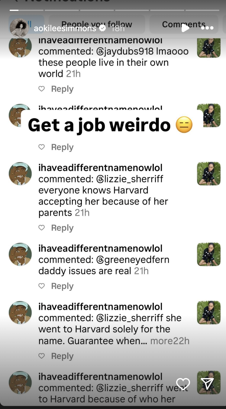 She told the 'weirdo' to 'get a job' on Instagram
