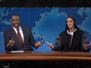 Caitlin Clark Appears on 'SNL' And Turns Apron Joke on Michael Che