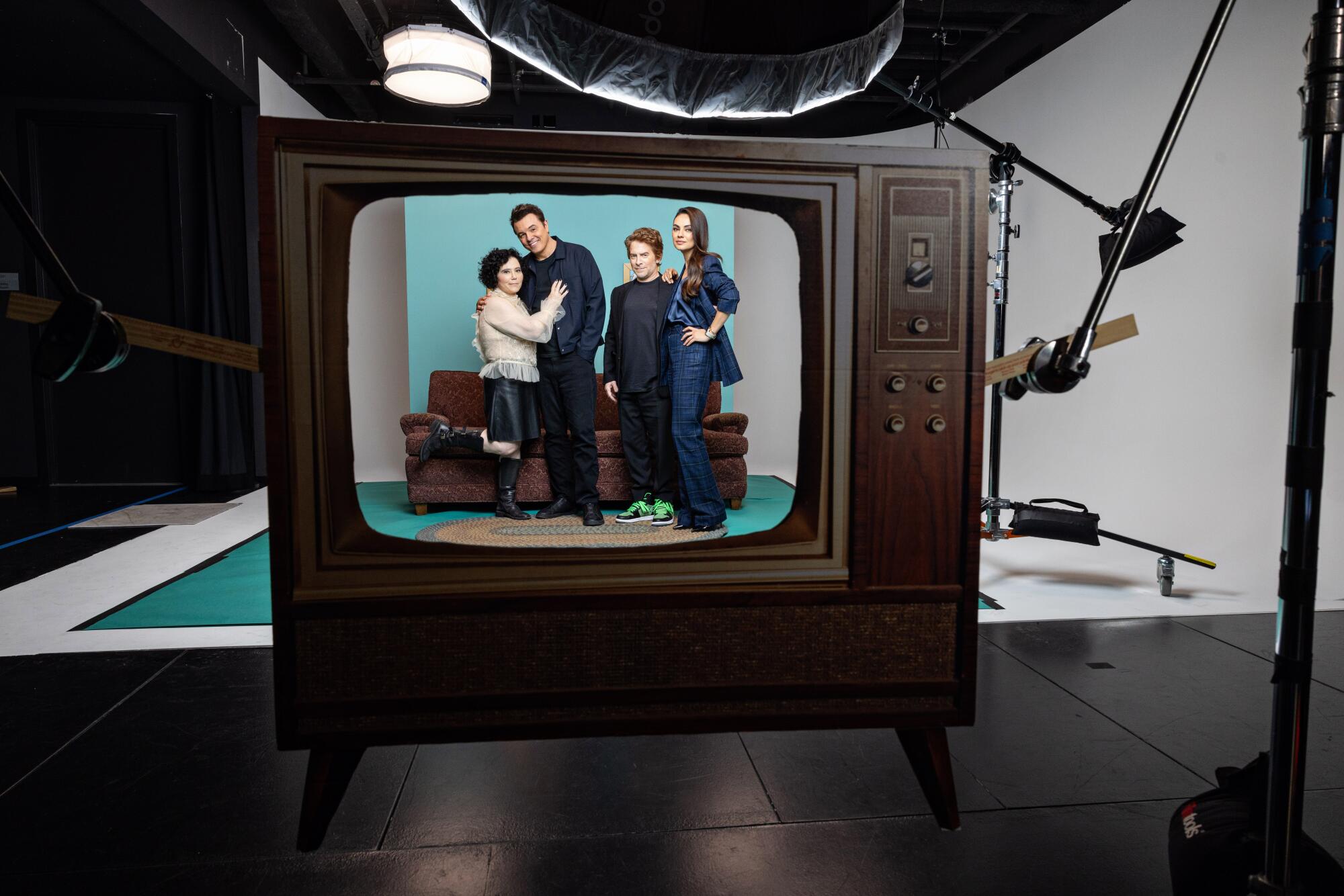 Alex Borstein, Seth MacFarlane, Seth Green and Mila Kunis of Fox's "Family Guy" pose for a portrait 
