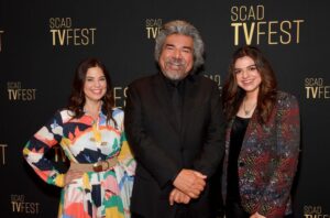 (L-R) Debby Wolfe, George Lopez and Mayan Lopez attend the "Lopez vs. Lopez" press junket at the 2024 SCAD TVfest in Atlanta. (Photo by Paras Griffin/Getty Images)