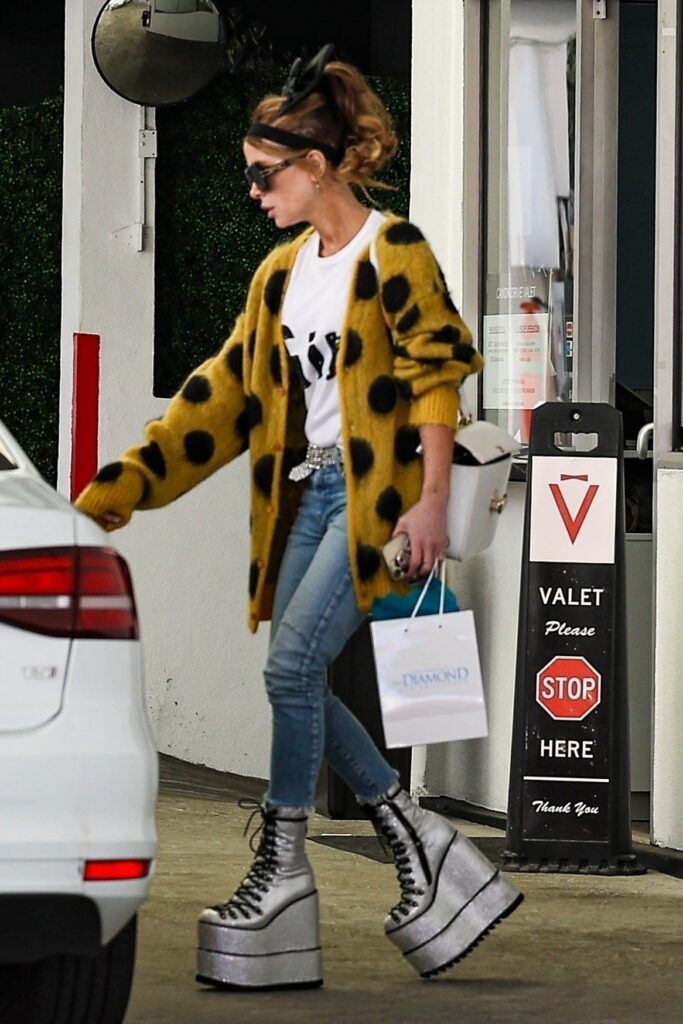 Kate Beckinsale stepped out is silver platform boots in Beverly Hills