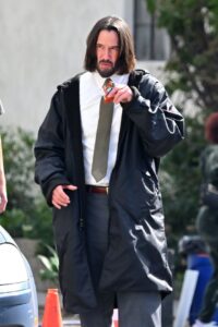 Reeves is seen on the set of "Good Fortune" on Feb. 29, 2024, in Los Angeles.