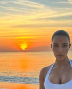 Kim Kardashian shared photos from a beach at sunset